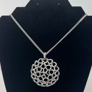 Vintage Monet Silver Tone Open Work Pendant  Necklace